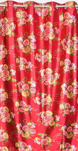 Image of Homefab India Eyelet Polyester Floral Window Curtain - 5 ft, Maroon - 1 Piece