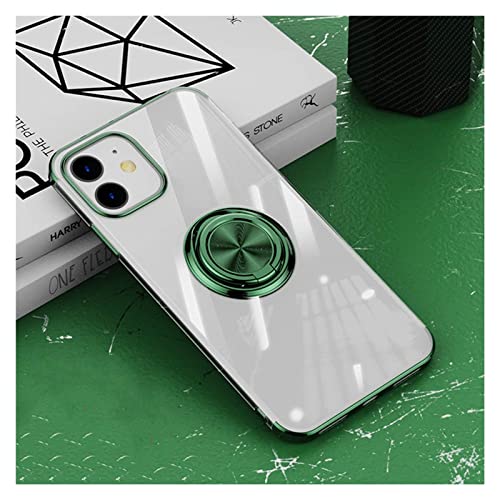 Coque iPhone 12 et 12 Pro transparente avec anneau vert et cadre galvanisé antichoc