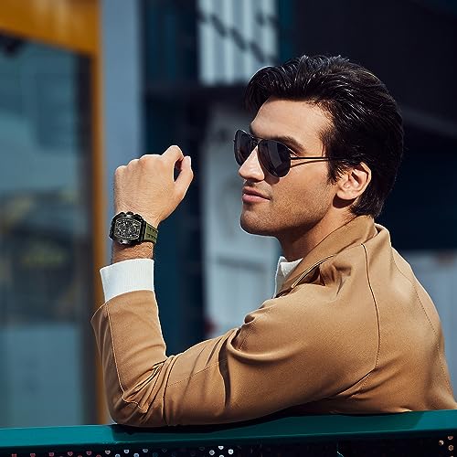 Image of TSAR BOMBA Mens Luxury Watch Watches for Men 50M Waterproof Japanese Quartz Movement Tonneau Stainless Steel Case Sapphire Glass with Chronograph Date Function Cool Unique Fashion Gift