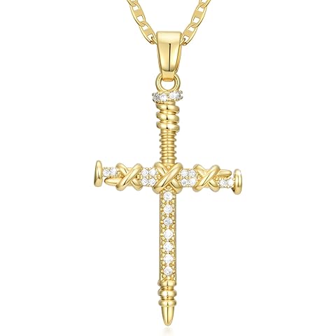 14K Gold Cross Necklace for Women Elegent Gold Cross Pendant Necklace Religious Jew...