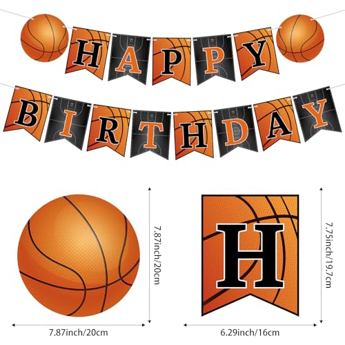 Image of Hooqict Basketball Happy Birthday Banner Birthday Party Decorations Basketball Party Banner Garland Sign for Kids Boys Men Sport Theme Game Day Decorations Supplies