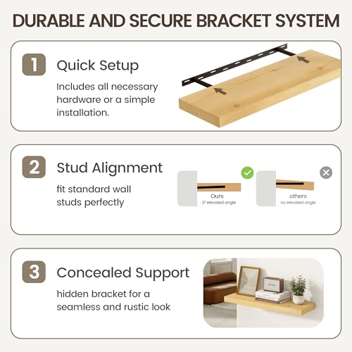 Image of Marsmiles 48 Inch Floating Shelf | 9.3 Inch Deep Natural Wood Wall Shelf Set of 1 | Rustic Reclaimed Wood Shelves for Room Wall | Farmhouse Floating Shelves for Living Room Bathroom
