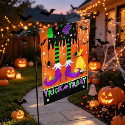 Image of Halloween Garden Flag 12x18 Inch Double Sided Trick or Treat Witch Legs Pumpkin Outdoor Yard Flag Fall Porch Decor