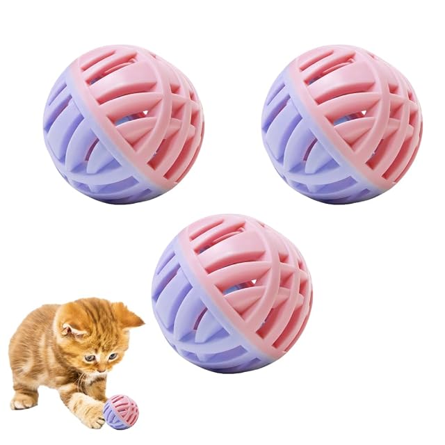 MiOYOOW - Pelota de juguete para gato (TPR, 3 unidades, 5 cm, bola de campana, para gato, juguete de saltar…
