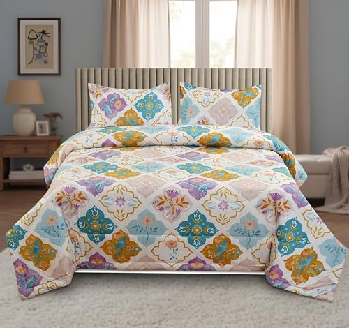 Image of VOMZER Super Soft Microfiber All-Season King Size AC Comforter (90x95 Inches) | Duvet for Double Bed with 1 Flat Bedsheet (90x100 Inches) 2 Pillow Covers | 4 Piece Comforter Bedding Set Bird Flower