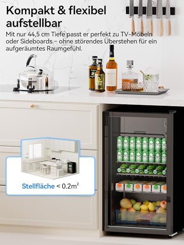 Devoko Getränkekühlschrank mit Glast,93L Minikühlschrank,mit RGB LED Lichtern,verstellbare Einlegeböden, Indoor/Outdoor,für zu Hause, Büro, Partys & Gastro,Minibar, Kühlschrank Schwarz