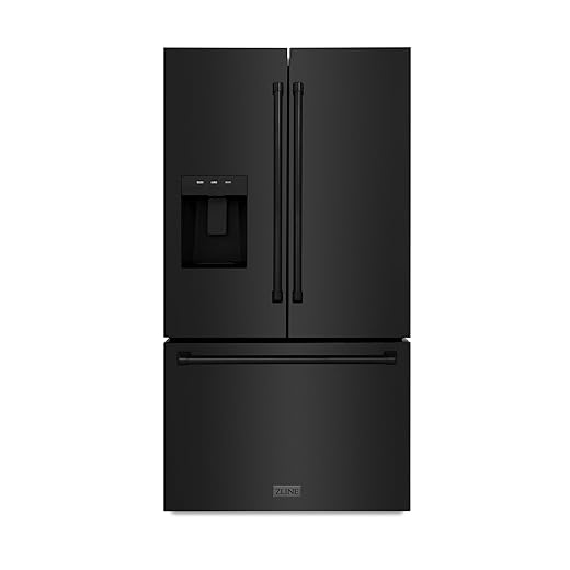 Z Line Kitchen and Bath ZLINE 36 in. 28.9 cu. ft. Standard-Depth French Door External Water Dispenser Refrigerator with Dual Ice Maker in Fingerprint-Resistant Black Stainless Steel (RSM-W-36-BS)