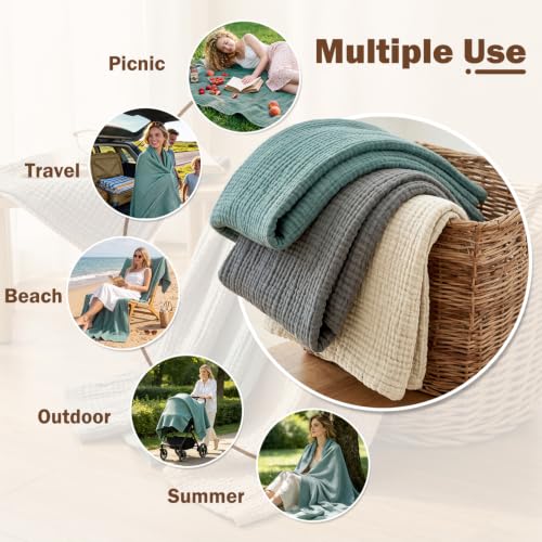 Image of EMME Muslin Throw Blanket for Adults 100% Cotton Blankets for Couch 4-Layer Summer Breathable Gauze All Season Soft and Lightweight Pre-Washed (Teal, 50 inchx71 inch)