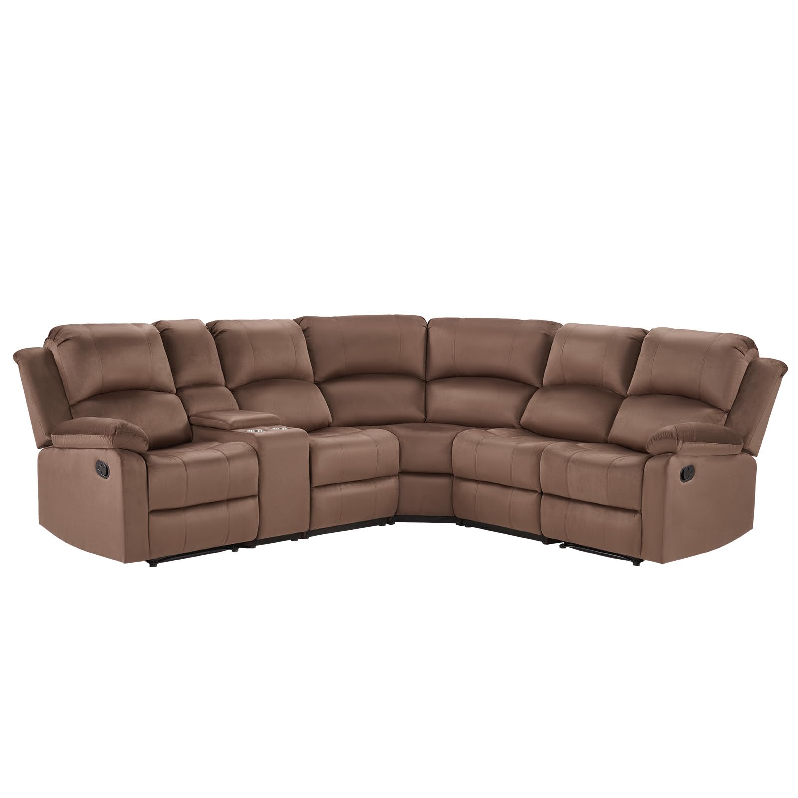 EBELLO Manual Reclining L-Shaped Sectional Sofa Set, Soft Microfiber Recliner Corner Couch with Center Console, Cup Holders and Storage, Recliner Sectional Couches for Living Room, Brown view 8