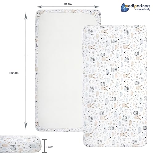 Medi Partners Set of 3 pcs. Fitted Sheet 60x120 cm 100% Cotton Baby Bed Linen Mattress Cot, Glade-white-grey, Three pack - Image 4