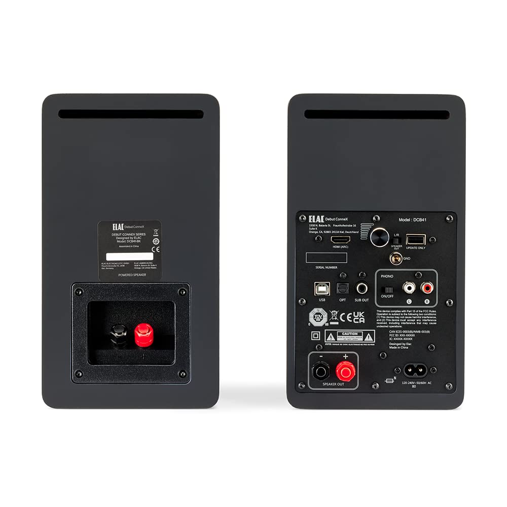 ELAC Kompakt Lautsprecher Debut ConneX DCB41, Boxen für Audiowiedergabe via HDMI, USB, Phono & Bluetooth, exzellenter Klang & hochwertiges Design, 1 Aktivlautsprecher-Set, Nussbaum