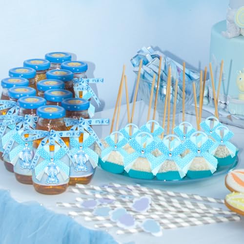 Image of Tondiamo 60 Pcs Baby Shower Pacifiers Elephant Necklace Acrylic Baby Shower Party Favors with Cute Rhinestone Bows for Gender Reveal Party Decoration Table Scatter(Blue)