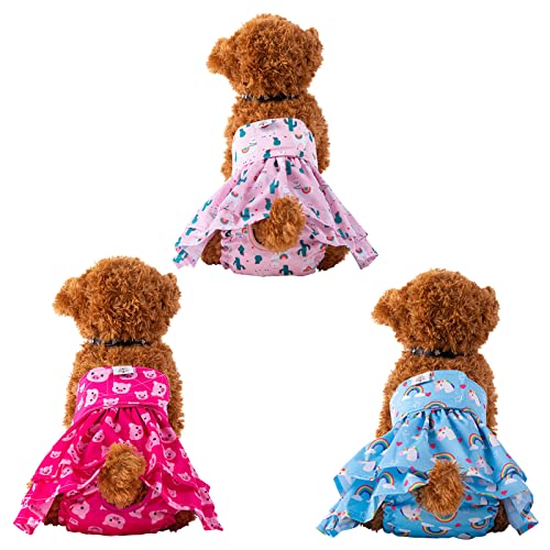 Image of CuteBone Female Dog Diapers with Skirts 3 Pack Reusable Puppy Dresses Pants for Heat Cycle Period QBD01XS