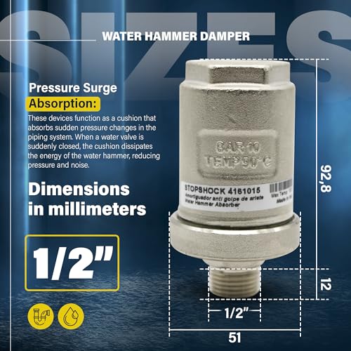DOJA Barcelona | Wasserschlagdämpfer | 1er Pack | Wasser Hammer Arrestor 1/2 | Ø51x92,8mm | Messing vernickelt | Stoßdämpfer Ventil | bis 50mm, Spülbeckenarmatur, Druckminderer Wasser