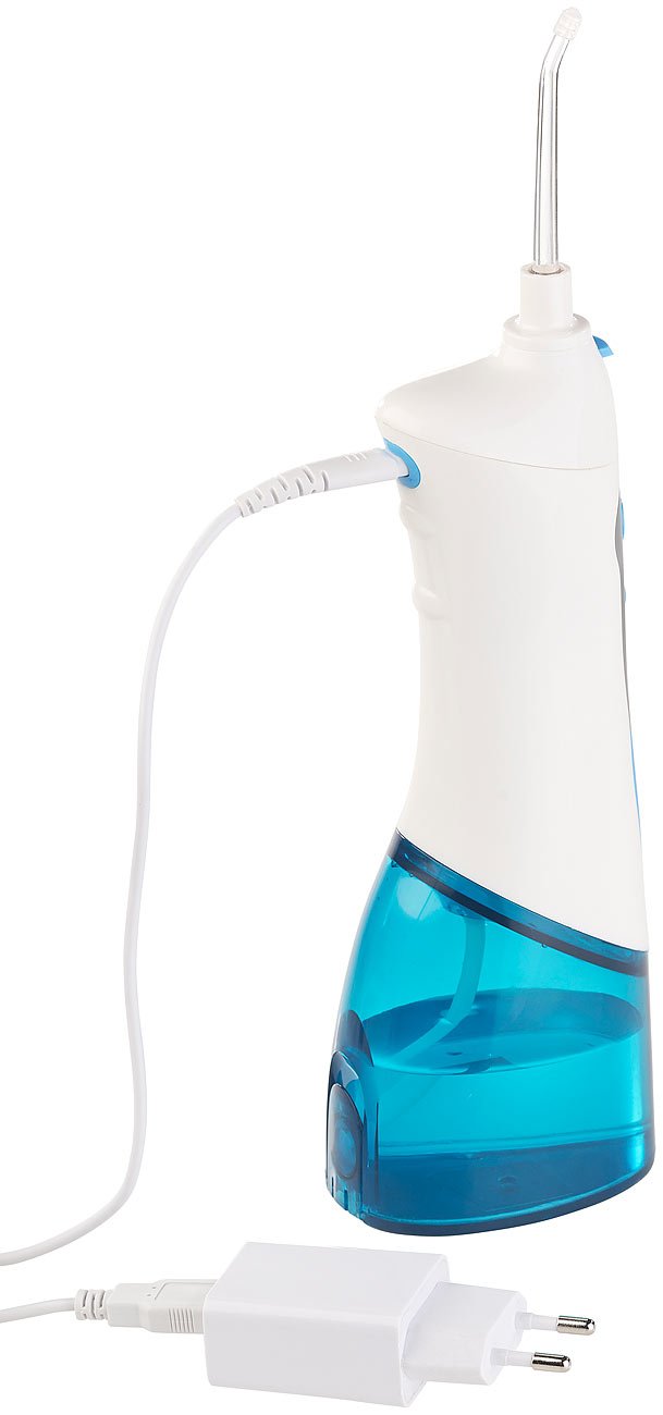 newgen medicals Zahnpflege: Akku-Munddusche, 180-ml-Wassertank, 1.700 Impulse/Min., 120 psi, USB (Water Flosser, Elektrische Munddusche, Koffer)