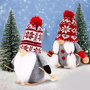RECHIATO Winter Skiing Gnomes Decorations for Home – Christmas Ski Gnome Gifts for Women – Winter Sled Gnomes with Wood…