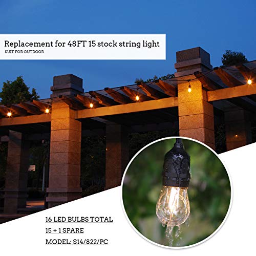 Jslinter S14 1W Outdoor String Lights Bulbs Led, Shatterproof & Waterproof, Ul Listed, 2200K Warm White, 11W Equivalent, E26 Base, Edison Vintage Style Replacement For Patio Garden, 16-Pack #TOP6