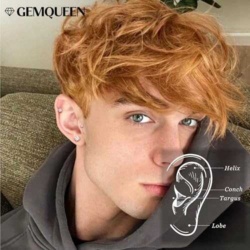 3 Pairs Moissanite Earrings Studs 14K Gold Plated S925 Sterling Silver Flat Back Earring for Women Men - Hypoallergenic Set Cartilage Helix Piercing Jewelry D Color VVS1 1.8CT4