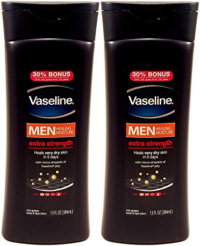 Vaseline Men Healing Moisture Extra Strength Body and Face Lotion, 13 Ounce (Pack of 2)