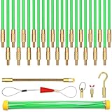 33 Ft Fiberglass Cable Wire Running Pull Push Kit Coaxial Electrical Connectable Fish Tape with Hook and Hole Kit in Transparent Tube Green