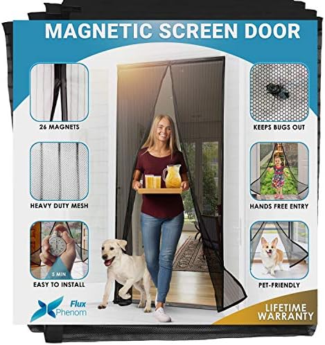 Flux Phenom Reinforced Magnetic Screen Door - Fits Doors up to 38 x 82 Inches (Black)