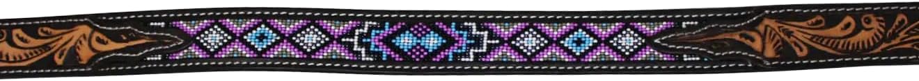 CHALLENGER Kids Youth Western Rodeo Floral Tooled Beaded Leather Belt 26RT12Kids
