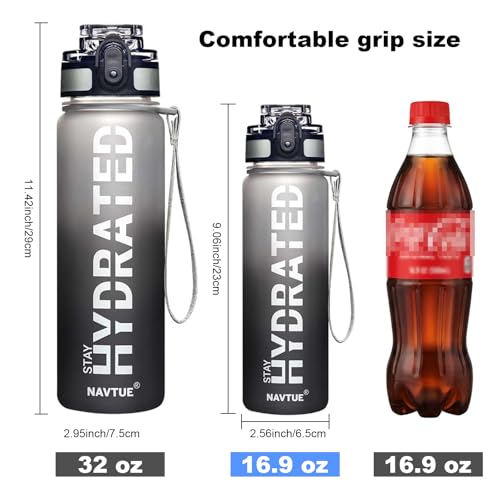 Water Bottle, 16.9 OZ Sports Water Bottles with Time Marker Wide Mouth, Motivational and Leakproof Drink Bottle, BPA Free Tritan with Carry Strap for Gym Fitness Outdoor(1 Bottle) - Image 3