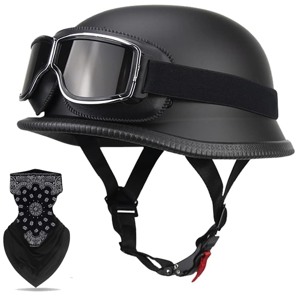 Labzaa German Style Half Helmet Motorcycle, DOT/ECE Approved Retro Open Face Helmet with Adjustable Quick Release Buckle Goggles and mask for Bicycle Cruiser Scooter, Adult Men WomenHelmet A L