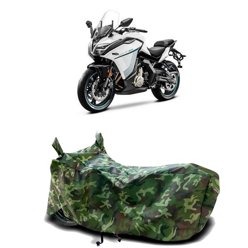 Image of DUFFEL-100% Heat Protection Two Wheeler Bike /Scooty Body Cover for CFMoto 400GT BS6 Water Resistance /UV-Rays /Birds Dropping /Scratchproof /Dust Proof /Waterproof[Green Jungle Print]