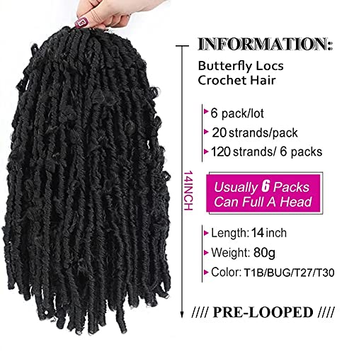 6 Pack Butterfly Locs Hair 14 Inch Pre Looped Distressed Butterfly Locs Crochet Hair Short Soft Butterfly Locs Crochet Braid Hair Extensions(1B, 14 Inch (Pack Of 6)) #TOP1