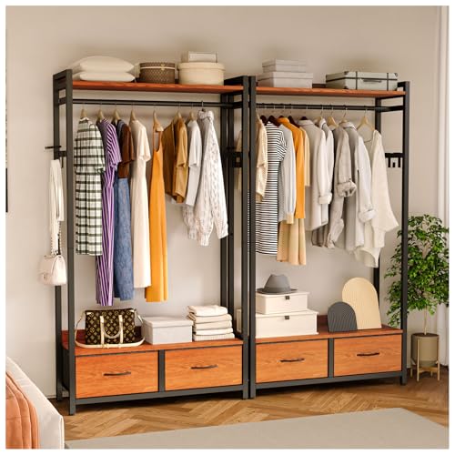 La Mejor Selección de Armarios para ordenadores de esta semana. 46 SIMPLE ESPACIO Perchero para Ropa, Closet Armables para Ropa, Armarios para Ropa de Madera, Acero+Madera Tarea Pesada Rack para Ropa, Closet de Madera con 3 Cajones de Tela, 4...