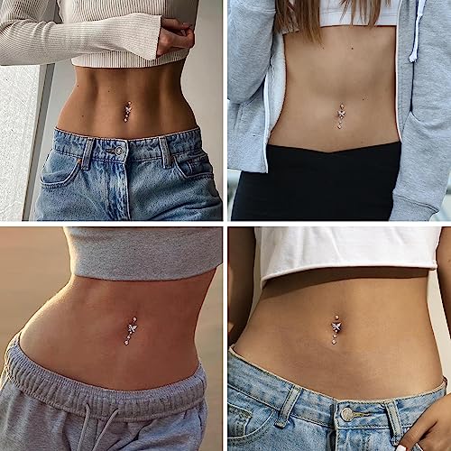 14G Dangle Belly Button Rings 925 Sterling Silver Barbell Belly Rings CZ Opal Belly Body Piercing Jewelry for Women4