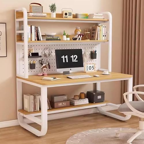 2 In 1 メタルレッグ コンピュータデスク - 棚付き大型コンピュータデスク、ハッチ付きオフィスデスク、ペグボード付きゲーミングテーブル、寮用勉強机本棚オーガナイザーラック(B,47.2x23.6x70in)