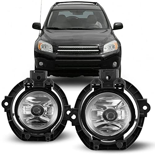 CPW Fog Lights Compatible with [2006 2007 2008 Toyota RAV4] Clear Lens Bumper Driving Fog Lights Pair + Wiring + Switch Kit