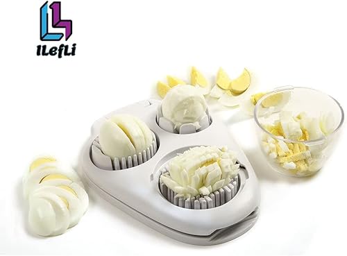 Miniatura 3 de ILefLi Cortador de huevos para huevos duros, 3 modos de rebanada, práctico cortador de huevos de acero inoxidable resistente, accesorios de cocina,