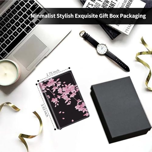 Pop Up Wallet Women Men with Money Slot,RFID Blocking Leather Minimalist Automatic Credit Card Holder Business Trifold Card Case-Cherry Blossoms3