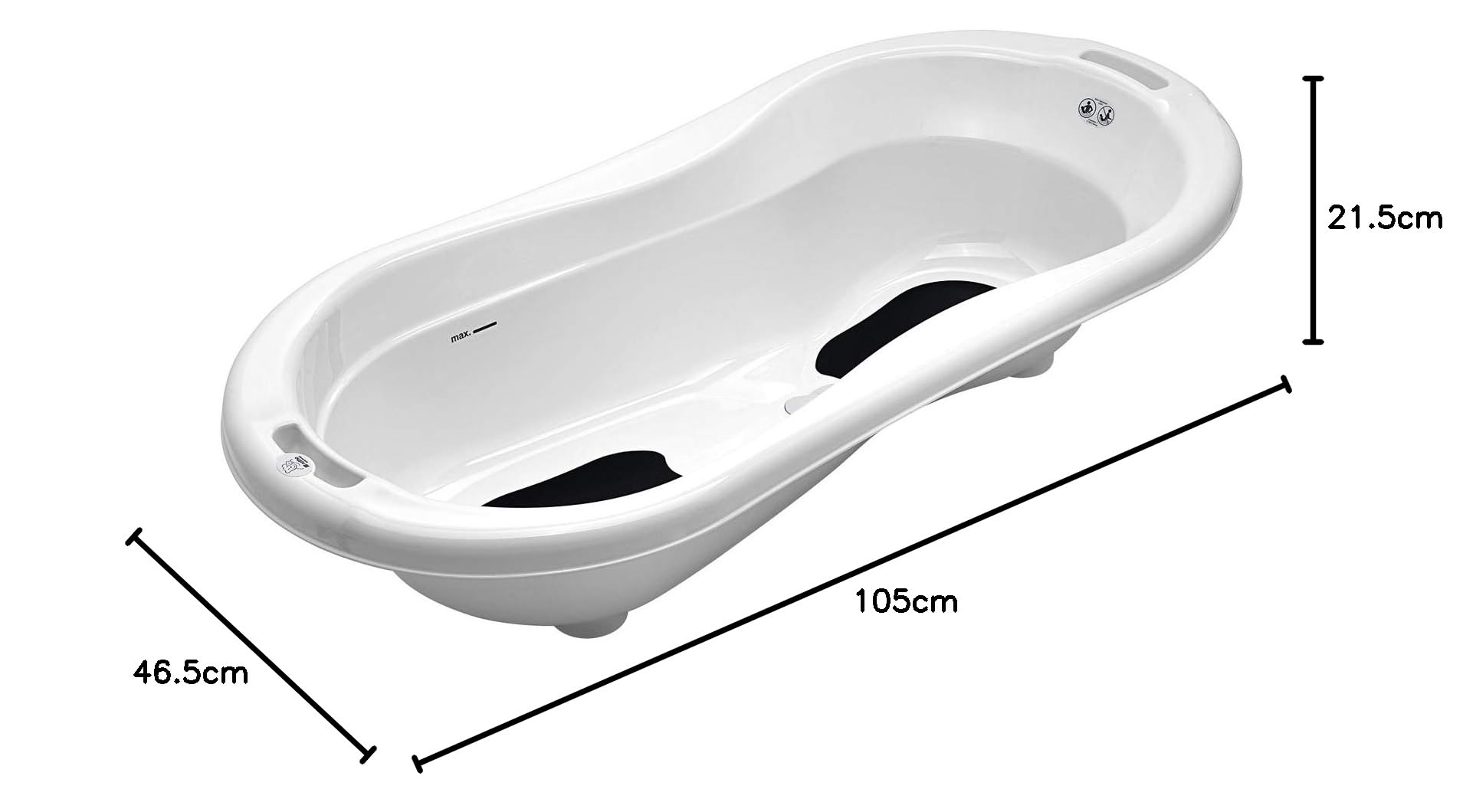 Rotho Babydesign TOP Xtra Gran Bañera, con 2 alfombrillas antideslizantes y tapón, Ideal para 2 bebés, 0-36 Meses, TOP Xtra, White, 205000001