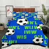 Vorezytaz 3D Steppdecke 140x200 cm | Fußballmotiv, 200 GSM Baumwollfüllung mit U-Stitch Technologie – Maschinenwaschbar und Hautfreundlich – Inkl 2x80x80 cm Kissenbezüge,148