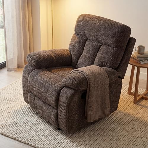 Image of Oversized Corduroy Recliner Chair, Manual Lazy Boy Recliner with Home Theater Seating, Breathable Living Room Reclining Chair for Adults Reading, Gaming, Relax, Brown