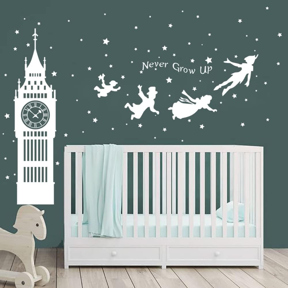 Runtoo Peter Pan Wall Decals Big Ben Quotes Never Grow Up Quotes Star