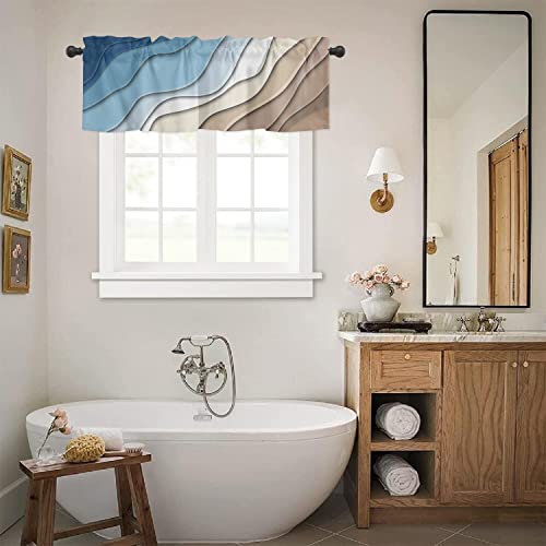 Risqiten Blue Brown Ombre Cream Valances For Windows, Kitchen Curtains Window Treatment Decor, Modern Geometric Aesthetic Rod Pocket Short Window Valances For Living Room/Bedroom, 54" X 18" #TOP3