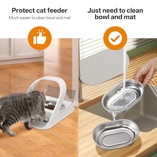 Stainless Steel Bowl for Automatic Microchip Cat Pet Feeder, Design for Keeping Food Fresh and Reducing Odor, 2 Pcs+1 Grey Mat - Image 4