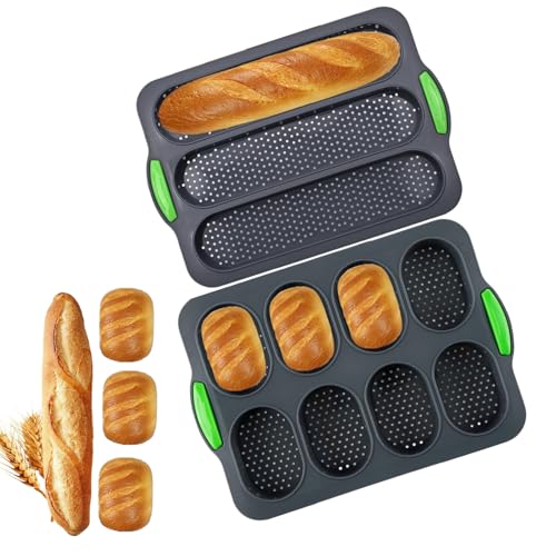 YXIAOO Moule à Baguette Silicone Antiadhésif, Plaque à Pain Long Plaque à Baguette Hot-dog avec 2 Clips Isolants Et Pinceau à Huile (Gris, Baguette)