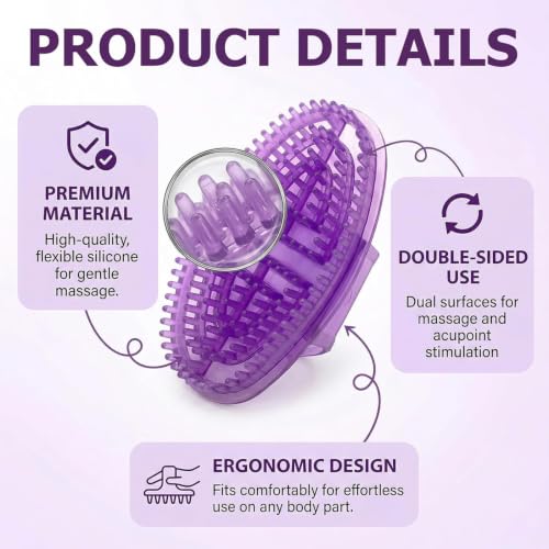 Lot de 2 Brosse de Massage Ventre et Corps, Brosse Méridienne pour Drainage Lymphatique et Anti-Cellulite, Masseur Manuel pour Taille, Abdomen, Tête et Jambes, Relaxation - Violet & Brun – vue 8