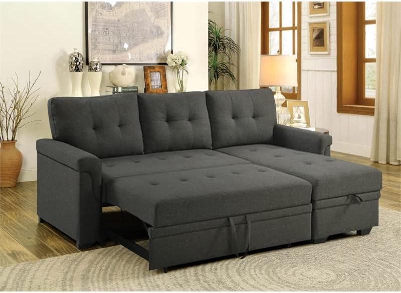 Miniatura 2 de BOWERY HILL Sofá reversible de lino gris acero con almacenamiento para espacios pequeños