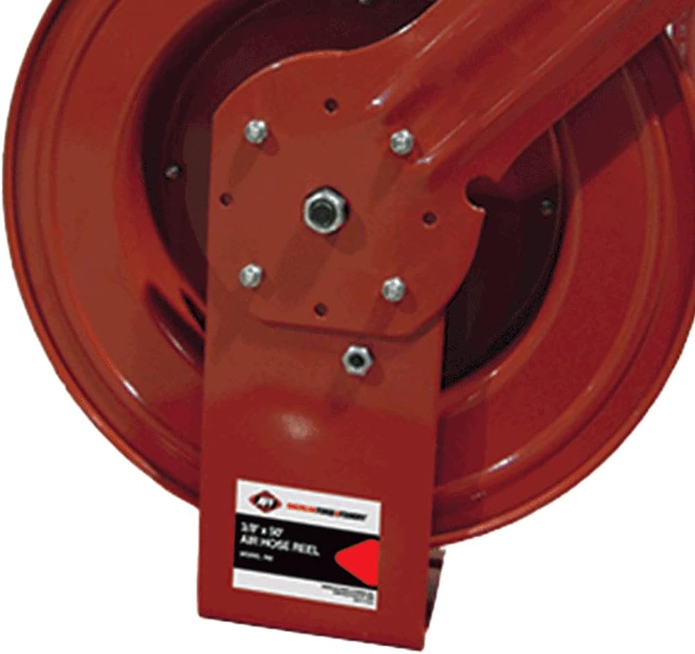 AFF Durable, Heavy Steel Construction, 1/2" x 50" Rubber Air Hose Reel with Heavy-Duty Crimping and Spring Guard, 1/2" NPT, 761