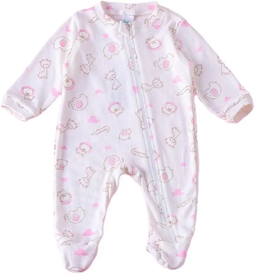 Macacão Bebê Pezinho Safari Rosa 100% Algodão Amore