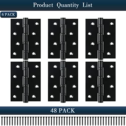6 Pack Matte Black Door Hinges 4 Inch X 3 Inch, Heavy Duty Thicken Stainless Steel Interior Square Door Hinges, Bifold Residential Standard Bedroom Door Hinge. #TOP6