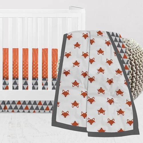 Bacati - Playful Fox Orange Gray 3 pc Crib Bedding Set