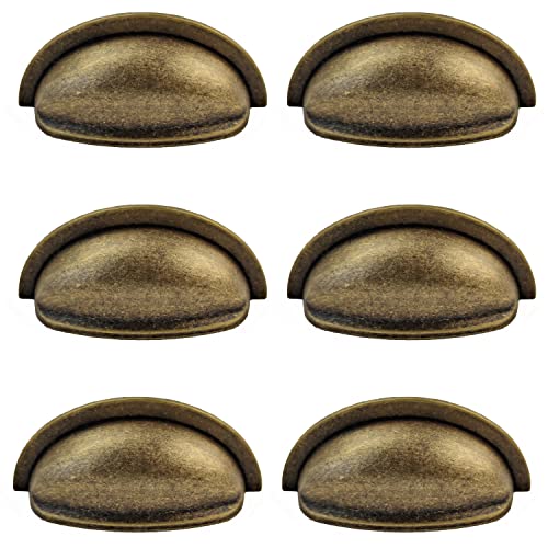 Set of 6 Cup Handles for Kitchen Cabinets & Drawers, Deep Antique Brass - Image 3